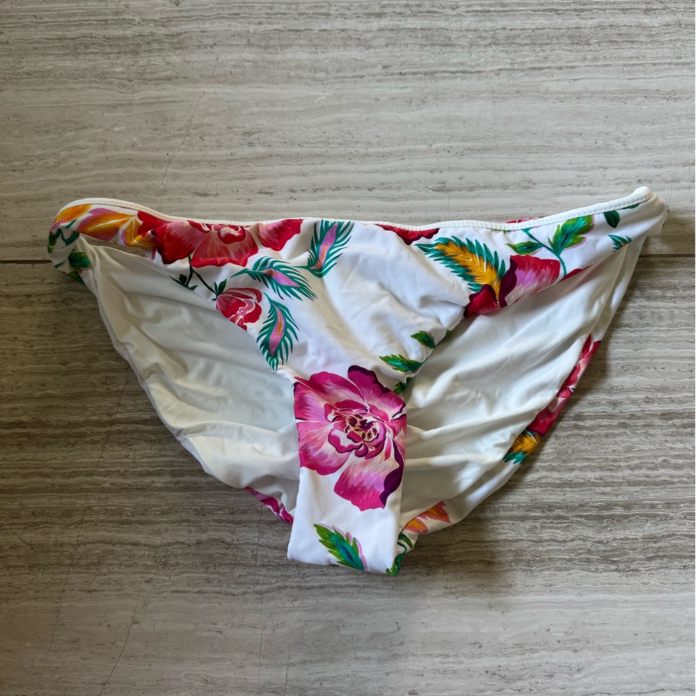 PQ Swim White and Pink Floral Bikini Bottom Only